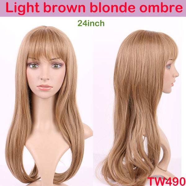 S-noilite 4inch-26inch Synthetic Wigs For African American Black Women Long Brown Mixed Blonde Two Tone Wigs With Bangs