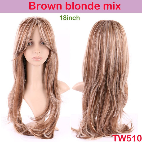 S-noilite 4inch-26inch Synthetic Wigs For African American Black Women Long Brown Mixed Blonde Two Tone Wigs With Bangs