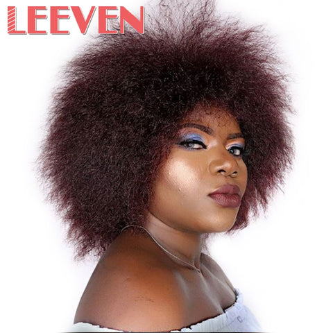 Leeven 6.5 Inch 100g/pcs Synthetic Hair Short Black Kinky Curly Afro Wig Fluffy Cosplay Wigs for Women High Temperature Fiber