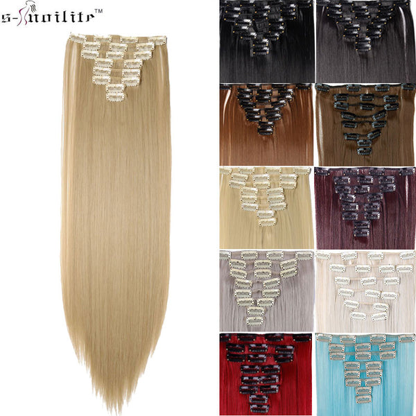 SNOILITE 26inch 8pcs/set clip in hair extensions straight natural hair clip ins synthetic clip in human hair extension for women