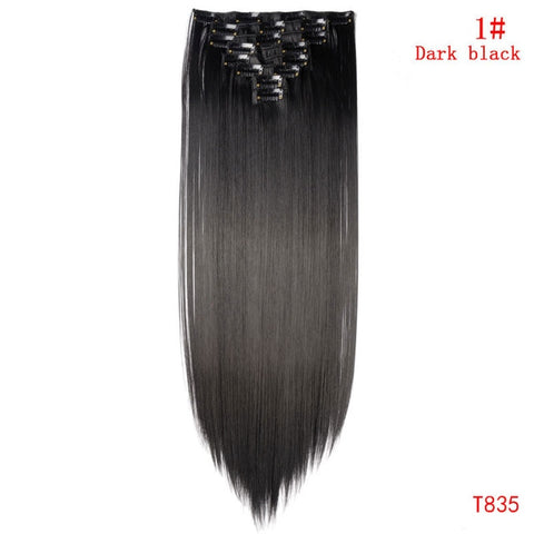 SNOILITE 26inch 8pcs/set clip in hair extensions straight natural hair clip ins synthetic clip in human hair extension for women