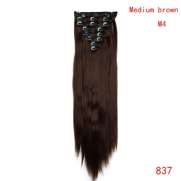 SNOILITE 26inch 8pcs/set clip in hair extensions straight natural hair clip ins synthetic clip in human hair extension for women