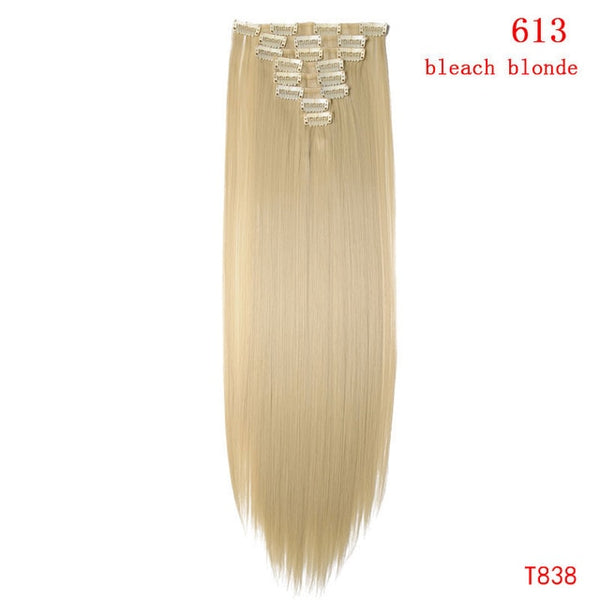 SNOILITE 26inch 8pcs/set clip in hair extensions straight natural hair clip ins synthetic clip in human hair extension for women