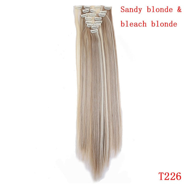 SNOILITE 26inch 8pcs/set clip in hair extensions straight natural hair clip ins synthetic clip in human hair extension for women