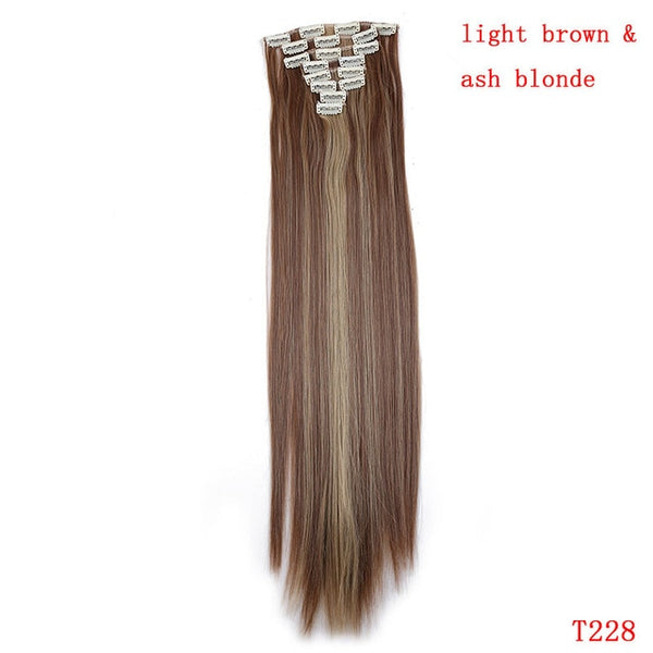 SNOILITE 26inch 8pcs/set clip in hair extensions straight natural hair clip ins synthetic clip in human hair extension for women