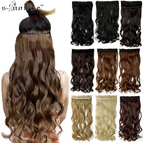 SNOILITE 24inch 61cm Curly 3/4 Full Head Clip in Hair Extensions Black Brown Blonde Real Natural Synthetic One Piece for human