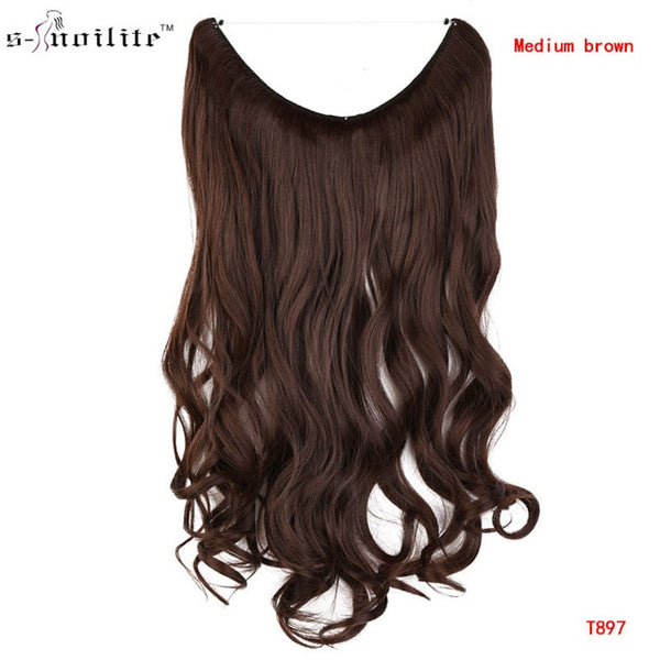 SNOILITE 20 inches Long Synthetic Hair Heat Resistant Hairpiece Fish Line Straight Hair Extensions Secret Invisible Hairpieces