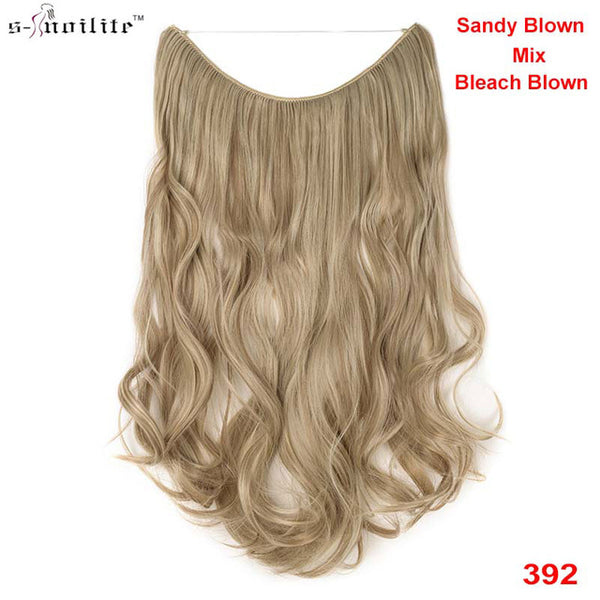 SNOILITE 20 inches Long Synthetic Hair Heat Resistant Hairpiece Fish Line Straight Hair Extensions Secret Invisible Hairpieces