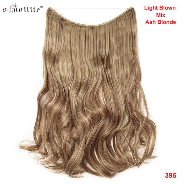 SNOILITE 20 inches Long Synthetic Hair Heat Resistant Hairpiece Fish Line Straight Hair Extensions Secret Invisible Hairpieces