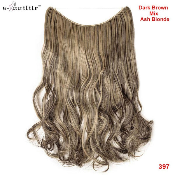 SNOILITE 20 inches Long Synthetic Hair Heat Resistant Hairpiece Fish Line Straight Hair Extensions Secret Invisible Hairpieces