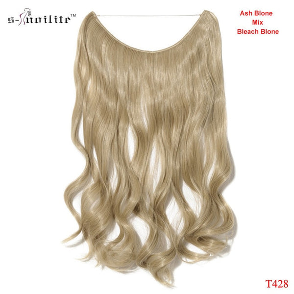 SNOILITE 20 inches Long Synthetic Hair Heat Resistant Hairpiece Fish Line Straight Hair Extensions Secret Invisible Hairpieces