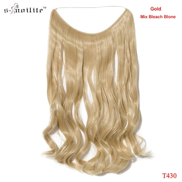 SNOILITE 20 inches Long Synthetic Hair Heat Resistant Hairpiece Fish Line Straight Hair Extensions Secret Invisible Hairpieces