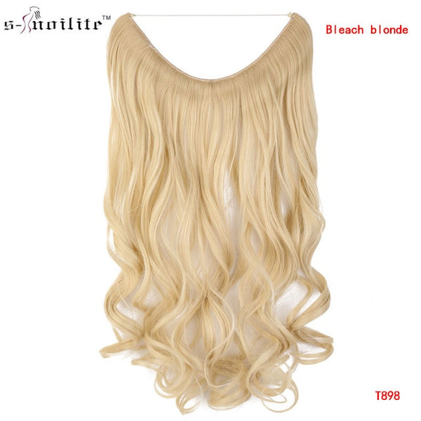 SNOILITE 20 inches Long Synthetic Hair Heat Resistant Hairpiece Fish Line Straight Hair Extensions Secret Invisible Hairpieces