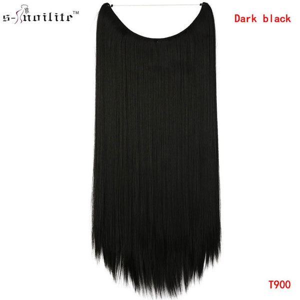 SNOILITE 20 inches Long Synthetic Hair Heat Resistant Hairpiece Fish Line Straight Hair Extensions Secret Invisible Hairpieces