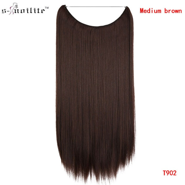 SNOILITE 20 inches Long Synthetic Hair Heat Resistant Hairpiece Fish Line Straight Hair Extensions Secret Invisible Hairpieces