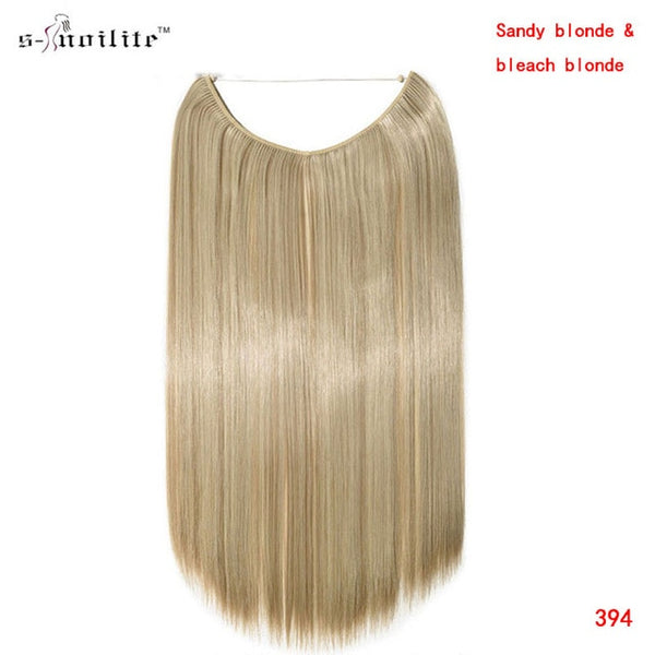 SNOILITE 20 inches Long Synthetic Hair Heat Resistant Hairpiece Fish Line Straight Hair Extensions Secret Invisible Hairpieces