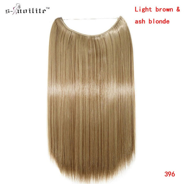 SNOILITE 20 inches Long Synthetic Hair Heat Resistant Hairpiece Fish Line Straight Hair Extensions Secret Invisible Hairpieces