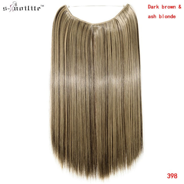 SNOILITE 20 inches Long Synthetic Hair Heat Resistant Hairpiece Fish Line Straight Hair Extensions Secret Invisible Hairpieces