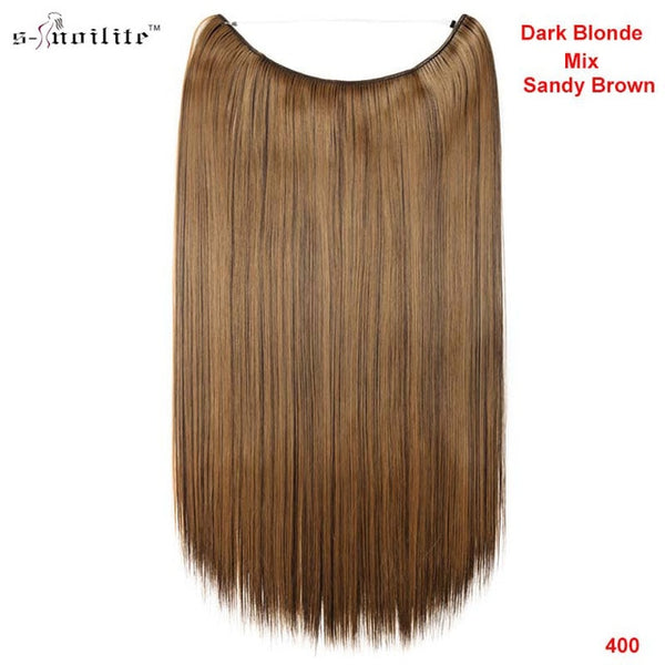 SNOILITE 20 inches Long Synthetic Hair Heat Resistant Hairpiece Fish Line Straight Hair Extensions Secret Invisible Hairpieces