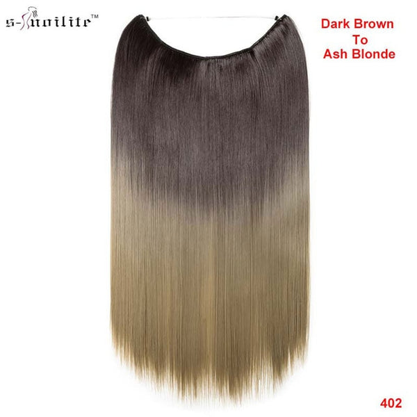 SNOILITE 20 inches Long Synthetic Hair Heat Resistant Hairpiece Fish Line Straight Hair Extensions Secret Invisible Hairpieces