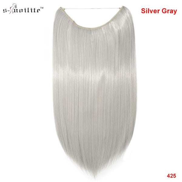 SNOILITE 20 inches Long Synthetic Hair Heat Resistant Hairpiece Fish Line Straight Hair Extensions Secret Invisible Hairpieces