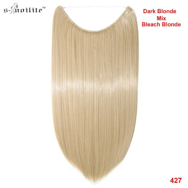 SNOILITE 20 inches Long Synthetic Hair Heat Resistant Hairpiece Fish Line Straight Hair Extensions Secret Invisible Hairpieces