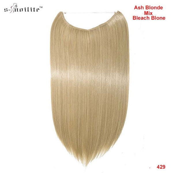 SNOILITE 20 inches Long Synthetic Hair Heat Resistant Hairpiece Fish Line Straight Hair Extensions Secret Invisible Hairpieces