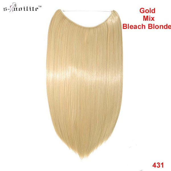 SNOILITE 20 inches Long Synthetic Hair Heat Resistant Hairpiece Fish Line Straight Hair Extensions Secret Invisible Hairpieces