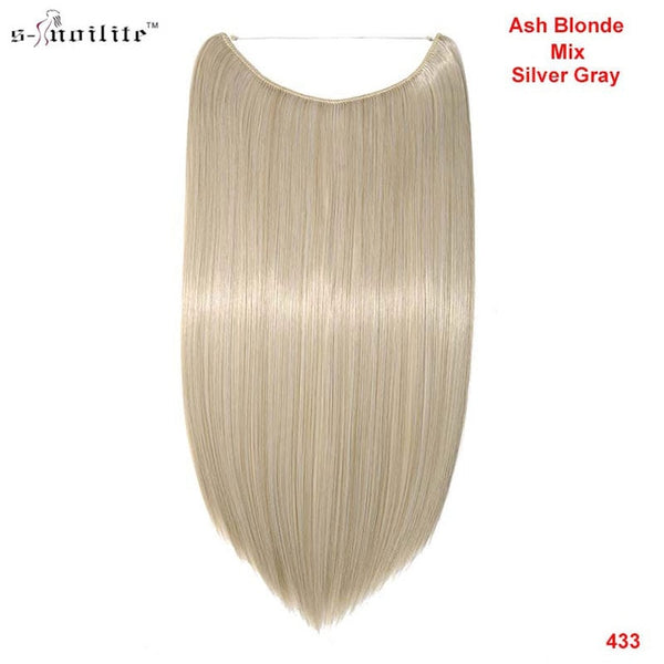 SNOILITE 20 inches Long Synthetic Hair Heat Resistant Hairpiece Fish Line Straight Hair Extensions Secret Invisible Hairpieces