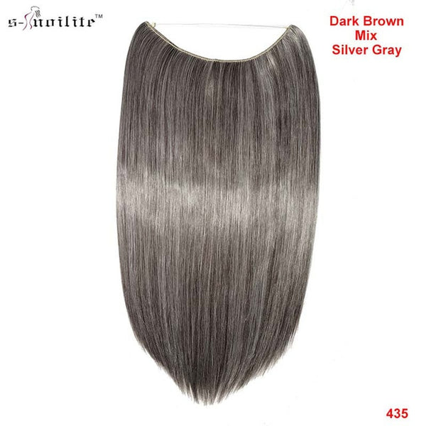 SNOILITE 20 inches Long Synthetic Hair Heat Resistant Hairpiece Fish Line Straight Hair Extensions Secret Invisible Hairpieces