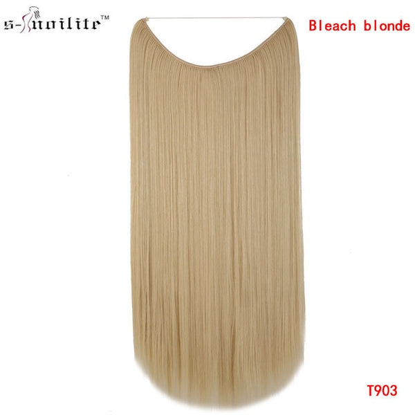 SNOILITE 20 inches Long Synthetic Hair Heat Resistant Hairpiece Fish Line Straight Hair Extensions Secret Invisible Hairpieces