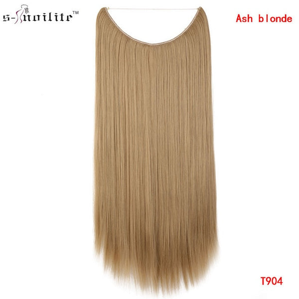 SNOILITE 20 inches Long Synthetic Hair Heat Resistant Hairpiece Fish Line Straight Hair Extensions Secret Invisible Hairpieces