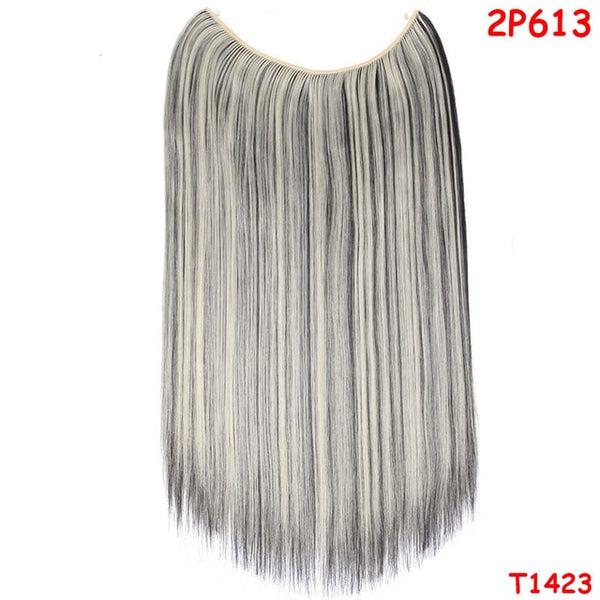 SNOILITE 20 inches Long Synthetic Hair Heat Resistant Hairpiece Fish Line Straight Hair Extensions Secret Invisible Hairpieces