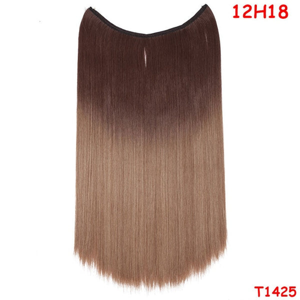 SNOILITE 20 inches Long Synthetic Hair Heat Resistant Hairpiece Fish Line Straight Hair Extensions Secret Invisible Hairpieces