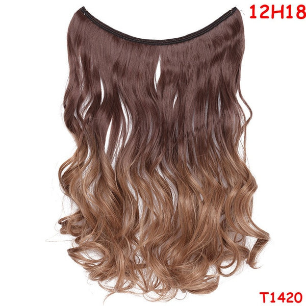 SNOILITE 20 inches Long Synthetic Hair Heat Resistant Hairpiece Fish Line Straight Hair Extensions Secret Invisible Hairpieces