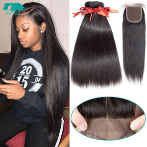 Brazilian Straight Hair Bundles With Closure 2/3 Bundles 100% Human Hair Weave Bundles With Closure Brazilian Hair Extensions