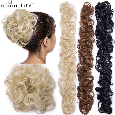 S-noilite Heat Resistant Fiber Women Black Blonde Brown Rubber Band Curly Chignon UPDO Synthetic Hairpieces Bun hair extension