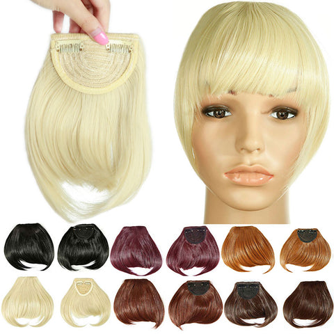 SNOILITE 8" Black Brown Blonde Fake Fringe Clip In blunt Bangs Hair Extensions With High Temperature Synthetic Fiber