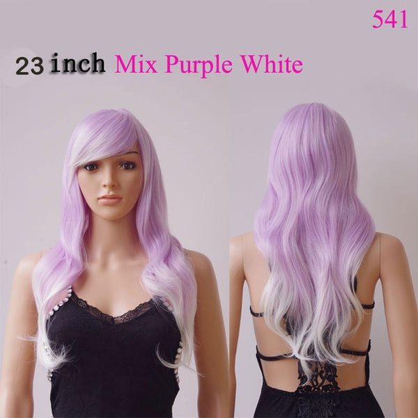 SNOILITE Long wavy Party Cosplay Wig Heat Resistant Fiber Women Natural Real Synthetic Hair Full Head Wigs Natural Color