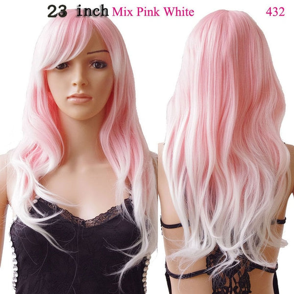 SNOILITE Long wavy Party Cosplay Wig Heat Resistant Fiber Women Natural Real Synthetic Hair Full Head Wigs Natural Color