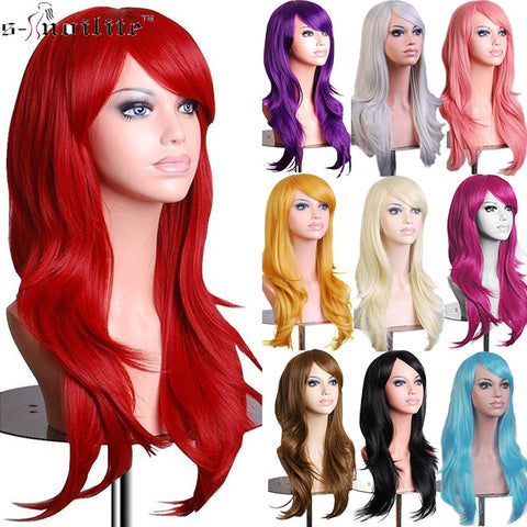 SNOILITE Women Long wavy Cosplay Wig brown Heat Resistant Fiber Natural Synthetic Hair Full Head Wig Ombre Party For black Women