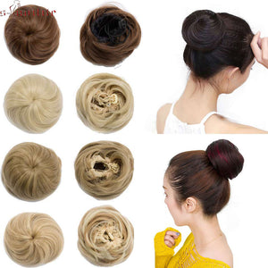 S-noilite 45g Straight Hair Chignon Synthetic Hair Donut Roller Hairpieces Fake Hair Bun for Women Drawstring Ponytail Blonde