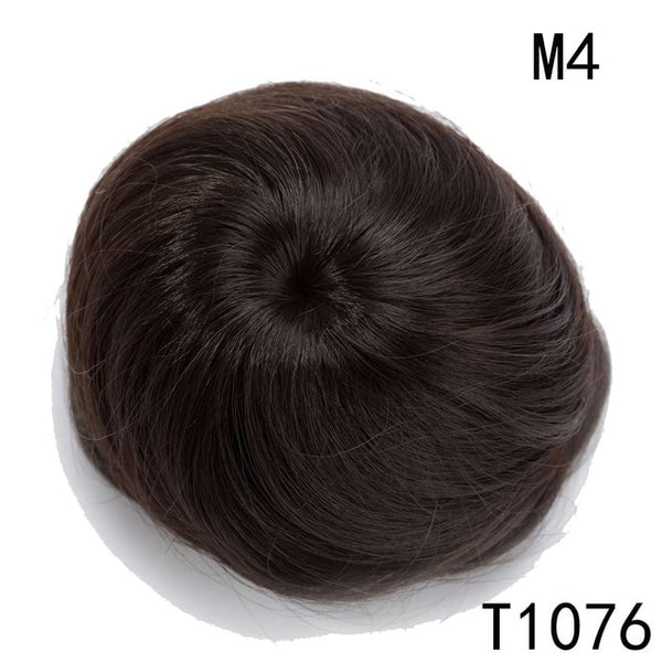 S-noilite 45g Straight Hair Chignon Synthetic Hair Donut Roller Hairpieces Fake Hair Bun for Women Drawstring Ponytail Blonde