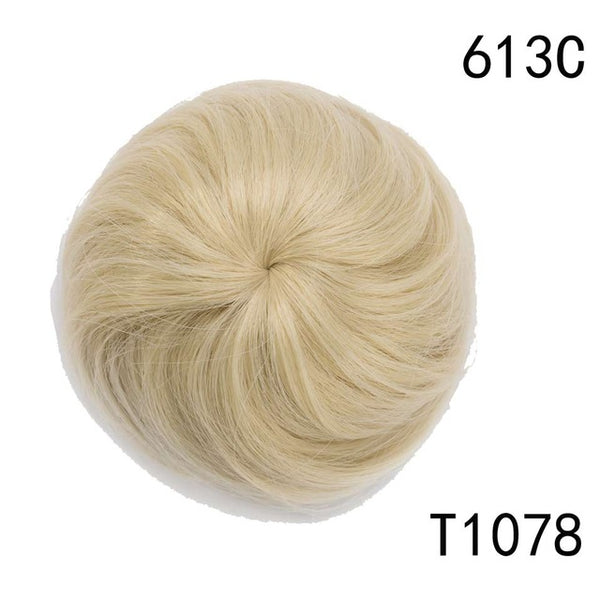 S-noilite 45g Straight Hair Chignon Synthetic Hair Donut Roller Hairpieces Fake Hair Bun for Women Drawstring Ponytail Blonde