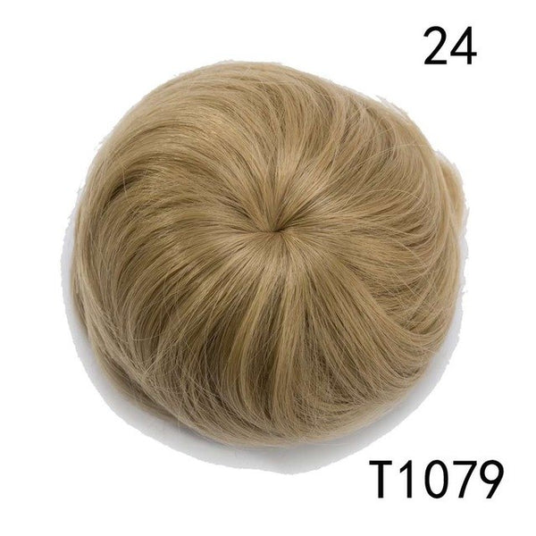 S-noilite 45g Straight Hair Chignon Synthetic Hair Donut Roller Hairpieces Fake Hair Bun for Women Drawstring Ponytail Blonde