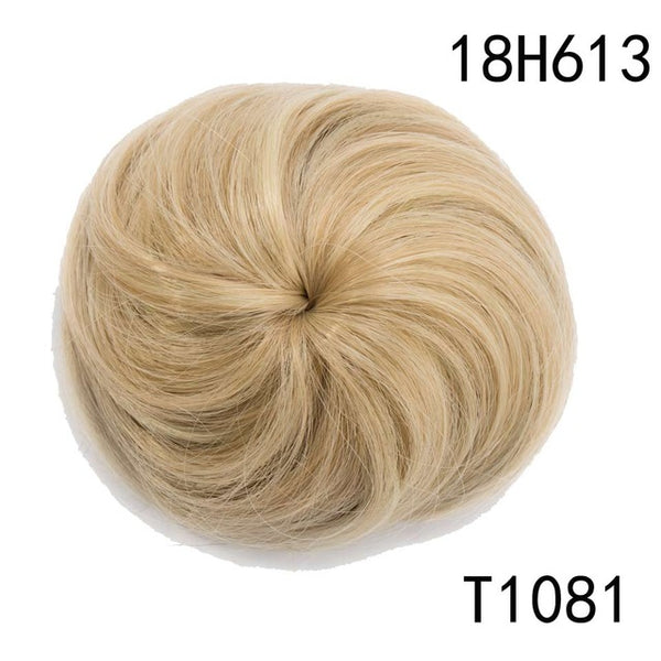 S-noilite 45g Straight Hair Chignon Synthetic Hair Donut Roller Hairpieces Fake Hair Bun for Women Drawstring Ponytail Blonde