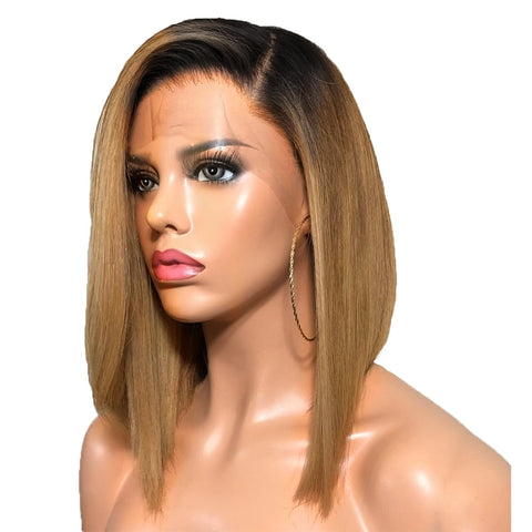 Beeos 150% 13*4 Lace Front Human Hair Wigs for Women Ombre Blonde Short Bob Wig with Baby Hair Brazilian Remy Hair Pre Plucked