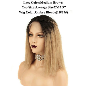 Beeos 150% 13*4 Lace Front Human Hair Wigs for Women Ombre Blonde Short Bob Wig with Baby Hair Brazilian Remy Hair Pre Plucked