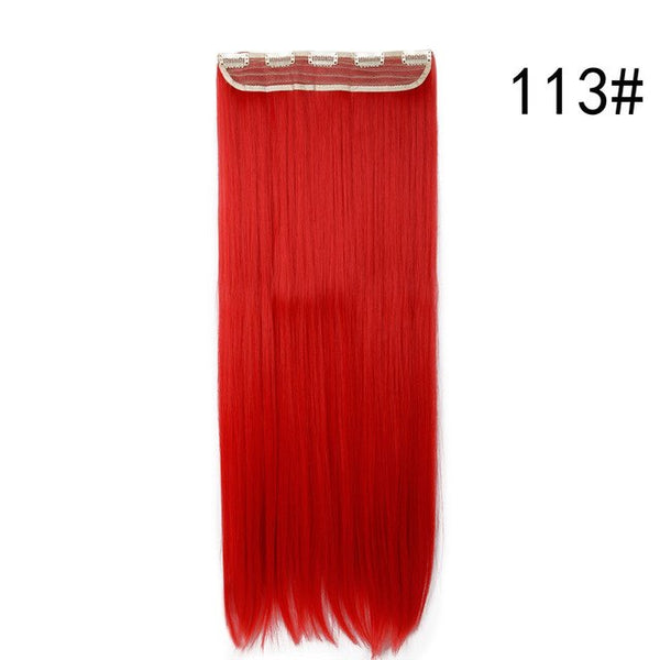 S-noilite 26" Long Straight Women Clip in Hair Extensions Long Fake Hair Synthetic Hair 5 Clip ins Red Purple Pink Hair Pieces