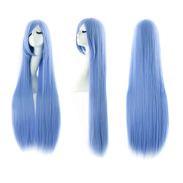 MapofBeauty 38" long Straight Cosplay Wigs Bangs Costume Cartoon Role Hairpiece White Blue Pink Black Blonde Wig Synthetic Hair